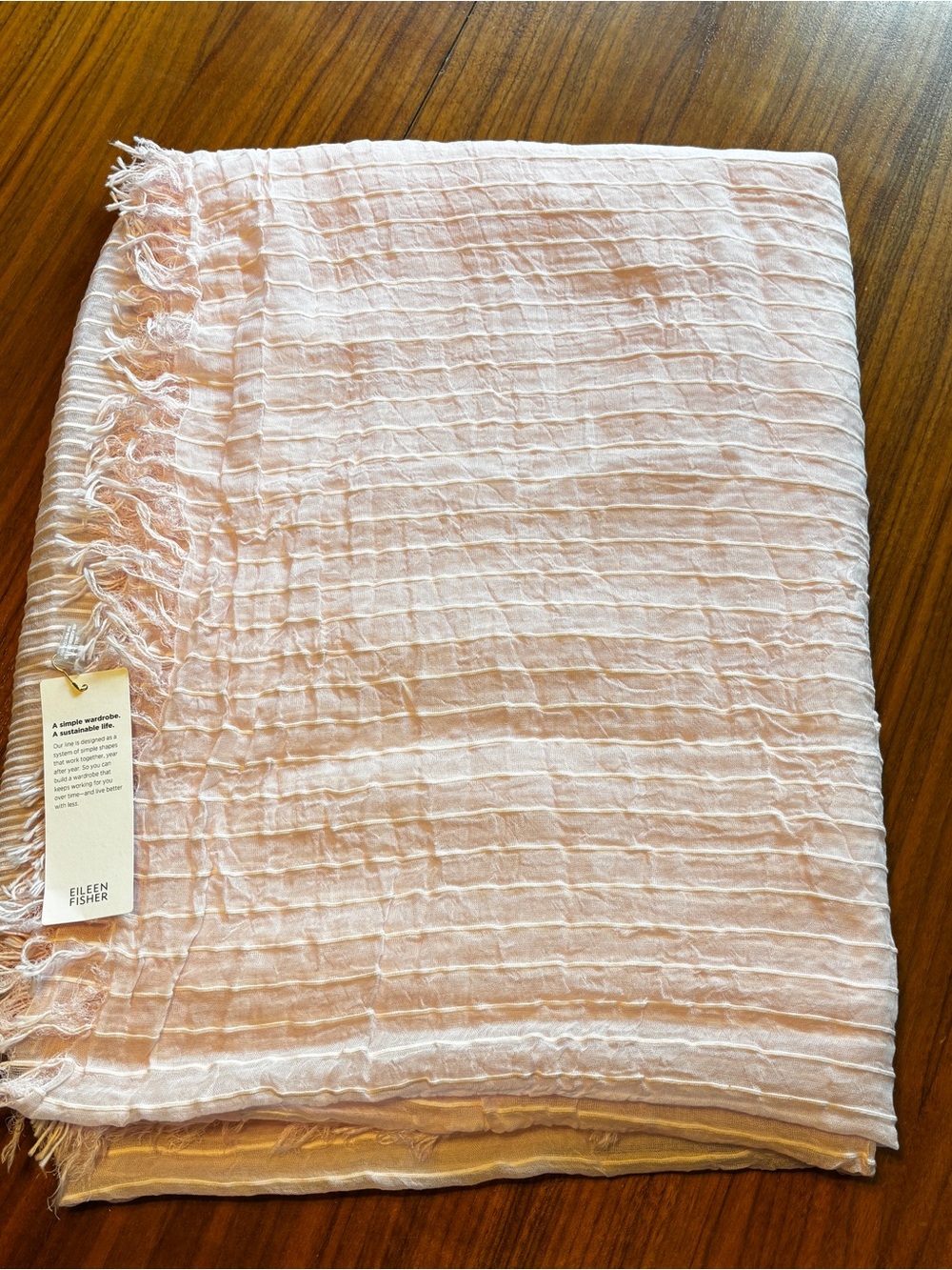 Eileen Fisher Pink Organic Lightweight Texture Fringe Scarf Wrap - Picture 2 of 10